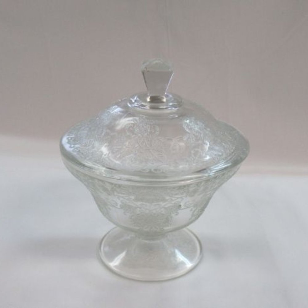 Hazel Atlas Crystal Florentine No. 2 Poppy No. 2 Footed Candy Dish with Lid